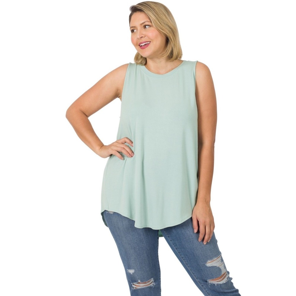 Zenana Women's Plus Size Hi-Low Tank Top Light Green Size 1X New With Tags